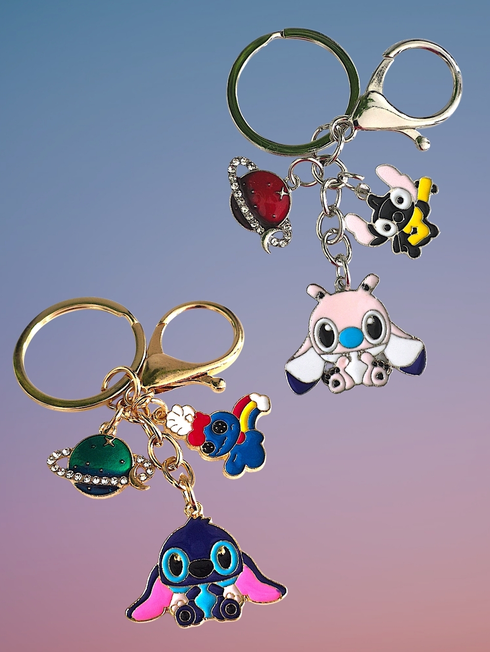 Disney Stitch & Friends Bag Charm / Keychain with Charms - Set of 2